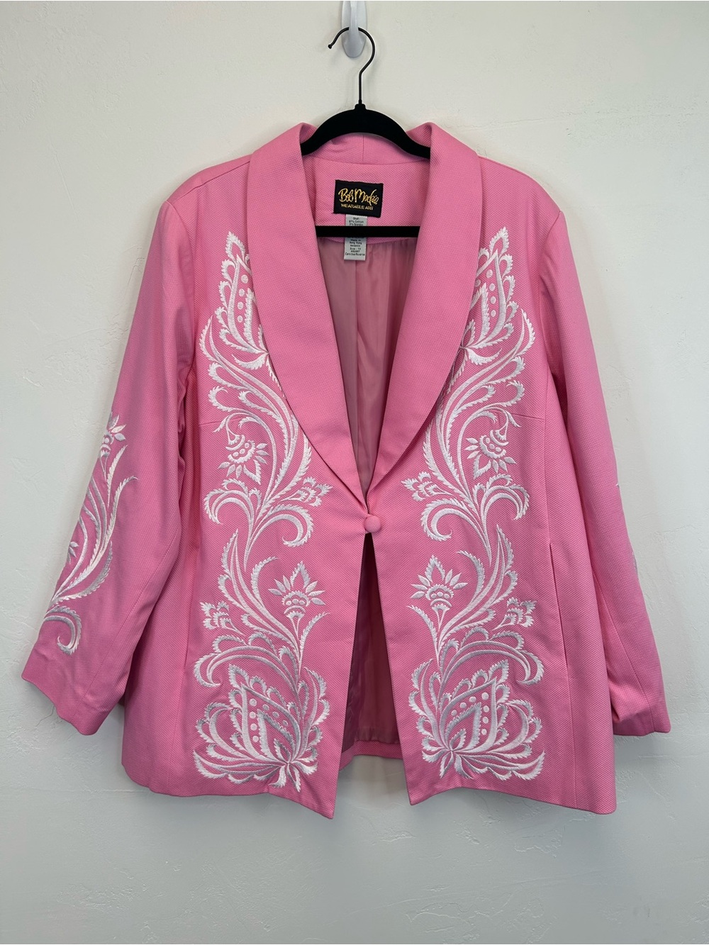 Bob Mackie Pink Embroidered Blazer Jacket Size 1X Plus Size Pockets Artsy  Bold - Picture 2 of 13